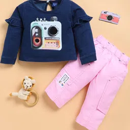 I LOVE MOM Girls Printed Top with Trousers-image-97