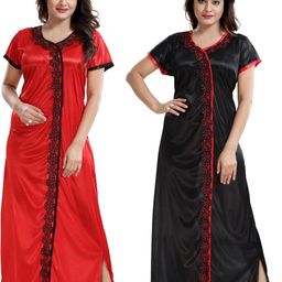 LIFE-TALE Women Red Pure Cotton Nightdress-image-63