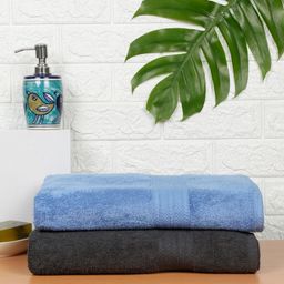 Creeva Grey & Blue 2 Cotton 550 GSM Bath Towel-image-58