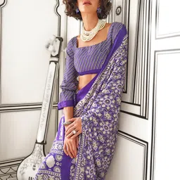 Mitera Ajrak Block Poly Crepe Block Print Saree image 3