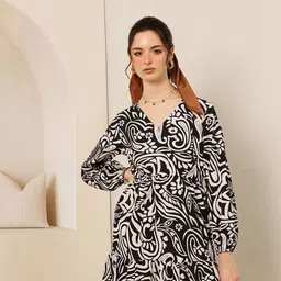 STREET 9 Paisley Print Monochrome Fit & Flare Mini Dress-image-61
