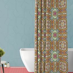 ArtzFolio Beige & Green Floral Printed Waterproof Shower Curtain-image-99