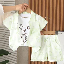INCLUD Boys Dinosaur Printed Short Sleeves Shirt With T-Shirt & Shorts-13