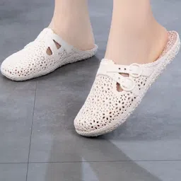 Shozie Girls White Slip on Self design Rubber Sliders-picture-48