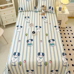 JC HOME White Cartoon Characters Pure Cotton 220 TC Single Bedsheet Set-2.30 m x 1.60 m-image-98