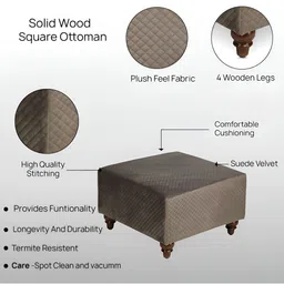 GLOBALLY INDIAN Brown Textured Wooden Square Puff Ottoman-image-32