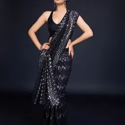 DIVASTRI Embellished Sequinned Pure Georgette Saree-image-59