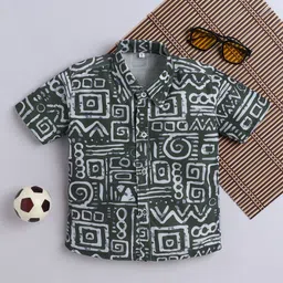 BAESD Boys Geometric Printed Spread Collar Cotton Casual Shirt-32