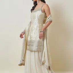 Soch Ethnic Motifs Embroidered Regular Mirror Work Straight Kurti with Sharara & Dupatta image 5
