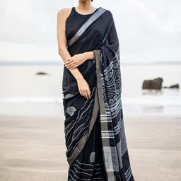 STAVA CREATION Ethnic Motifs Zari Pure Linen Saree-picture-15