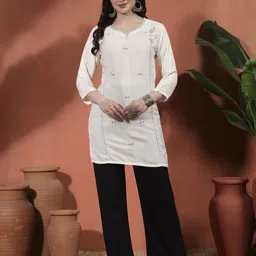 Sangria Floral Embroidered Straight Short Kurti-image-89