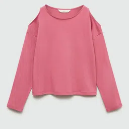 Mango Kids Girls Pure Cotton Drop-Shoulder Sleeves T-shirt with Cut Out Detail-image-84