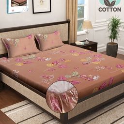 Myntra Elegant Homes Brown & Pink Floral 400 TC King Bedsheet with 2 Pillow Covers-image-47