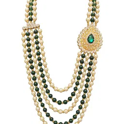 Radhe Creation Men Gold-Plated Kundan & Pearl Studded Five Layered Necklace-image-4