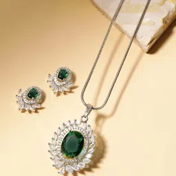 ORANGENYSHA Rhodium-Plated American Diamond & Cubic Zirconia Studded Jewellery Set-12