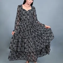 THE BEHRUZ THEORY Women Floral Printed Sweetheart Neck Fit and Flare Maxi Dress-picture-32