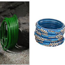 SOMIL Set Of 16 Green Alloy Artificial Stones and Beads Antique Bangles-image-76