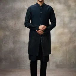 Rivaar By Rocky Star Mandarin Collar Straight Kurta With Pyjamas And Nehru Jacket-image-20