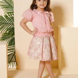 Peppermint Amazing Autumn Girls Embellished Puff Sleeves Top With Skirt-image-89