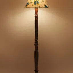 Devansh White Printed Cotton Conical Wooden Floor Lamp With Shade-image-17