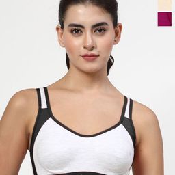 LILY Women Pack of 3 Colourblocked Cotton Full Coverage Non Padded Workout Bra-picture-29