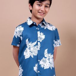 Enciger Boys Printed Spread Collar Half Sleeves Standard Cotton Shirt-image-80