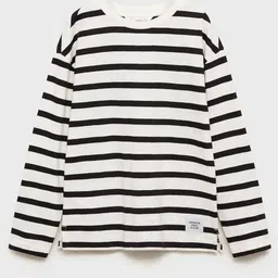 Mango Kids Boys Striped Drop-Shoulder Sleeves Cotton T-shirt-image-66
