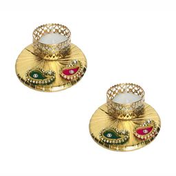 GADINFASHION Gold-Toned & Red 2 Pieces Metal Candle Holders-image-65