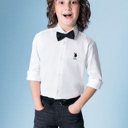 U.S. Polo Assn. Kids Boys Solid Spread Collar Poplin Bow Tie Cotton Shirt-picture-44