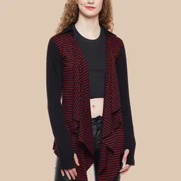 Hypernation Striped Open Front Cotton Shrug-10