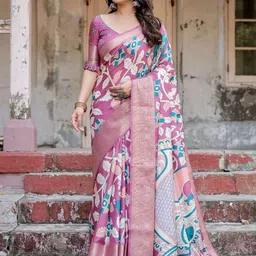 ALMAARI FASHION Ethnic Motifs Printed Woven Design Zari Pure Silk Jamdani Saree-picture-46