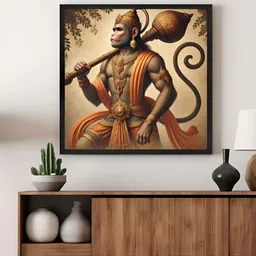 999Store Brown & Beige Lord Hanuman Canvas Painting Wall Art-10
