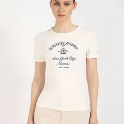 Tommy Hilfiger Women Typography Printed Round Neck Cotton Slim Fit T-shirt-picture-18