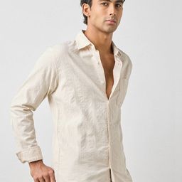 Red Flame Men Textured Spread Collar Pure Cotton Casual Shirt-image-101