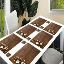 REVEXO 6Pc Brown & White Printed Rectangle Costers & Table Placemats-19