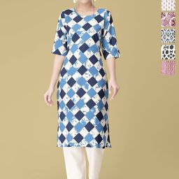 7Threads Selection Of 6 Geometric Printed Round Neck Straight Kurtas-image-67