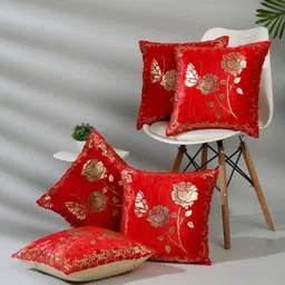 NISRAG HOME Red & Gold-Toned Set of 5 Abstract Square Cushion Covers-image-58