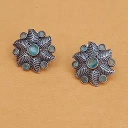 FindHerFavorite Silver-Plated Stones Studded Oxidised Contemporary Studs Earrings-32