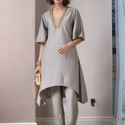 Sangria V-Neck Bell Sleeves A-Line Kurta & Dhoti Pants-image-46