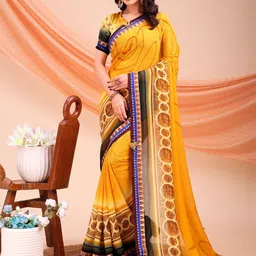 Panzora Geometric Printed Saree with Blouse Piece-image-36