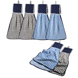 Kuber Industries Blue 6 Pcs Printed Microfiber Wash Basin Napkin Towel With Hanging Loops-72