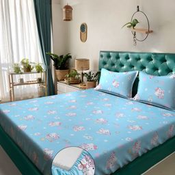 KLOTTHE Sky Blue Cartoon Printed Pure Cotton 400 TC King Bedsheet Set 2.5 m x 2.25 m-image-82
