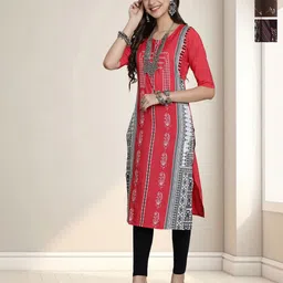 HERE&NOW Women Pack OF-3 Ethnic Motifs Printed Crepe Kurta-image-80