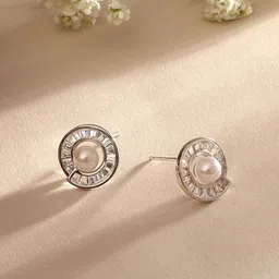 Cierra Silver Plated Mother Of Pearls Studded Circular Shaped Studs-image-27