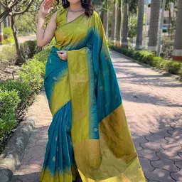 GHAN SALS Turquoise Blue Silk Blend Woven Design Sarees-picture-6