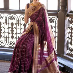 KALINI Purple Silk Blend Woven Design Sarees-35