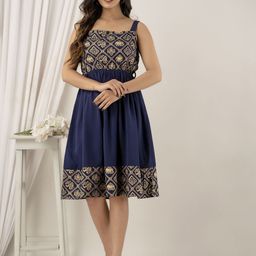 Handish Floral Print Fit & Flare Dress-image-89