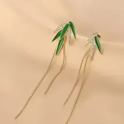 KRENOZ Gold-Plated Crystals Studded Leaf Shaped Drop Earrings-41