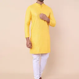NAMASKAR Floral Embroidered Straight Sequinned Pure Silk Kurta with Churidar-picture-2