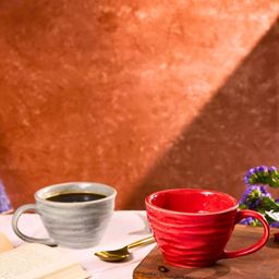WEAVING HOMES Red & Grey Textured Ceramic Glossy Cups Set of Cups and Mugs-37
